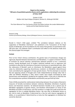 100 Years of Quantitative Genetics Theory and Its Applications: Celebrating the Centenary of Fisher 1918”