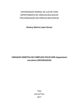 Universidade Federal De Juiz De Fora Depertamento De Ciências Biológicas Pós-Graduação Em Ciências Biológicas