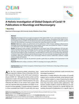 A Holistic Investigation of Global Outputs of Covid-19 Publications in Neurology and Neurosurgery