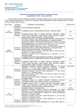 Programul Întreruperilor Programate În Judeţul Constanţa, În Săptămâna