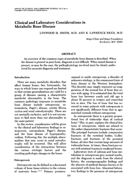 Clinical and Laboratory Considerations in Metabolic Bone Disease