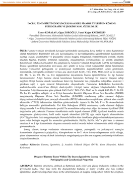 Incesu Ignimbiritindeki (Incesu‐Kayseri) Fiamme Tiplerinin Kökeni: Petrografik Ve Jeokimyasal Özellikleri