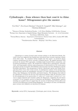 Cylindraspis - from Whence Thou Hast Com’St to Thine Home? Mitogenomes Give the Answer