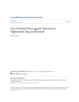 Use of Armed Force Against Terrorists in Afghanistan, Iraq, and Beyond Jordan J