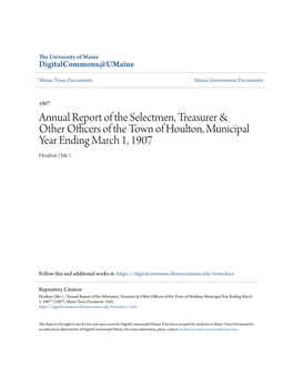 Annual Report of the Selectmen, Treasurer & Other Officers of The