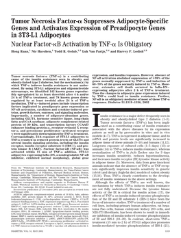 Tumor Necrosis Factor- Suppresses Adipocyte-Specific Genes and Activates Expression of Preadipocyte Genes in 3T3-L1 Adipocytes N