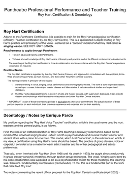 Pantheatre Professional Performance and Teacher Training Roy Hart Certification & Deontology