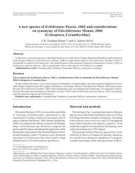 A New Species of Echthistatus Pascoe, 1862 and Considerations on Synonymy of Edechthistatus Monné, 2006 (Coleoptera, Cerambycidae) J