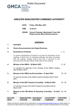 (Public Pack)Agenda Document for Greater Manchester Combined Authority, 28/05/2021 10:30