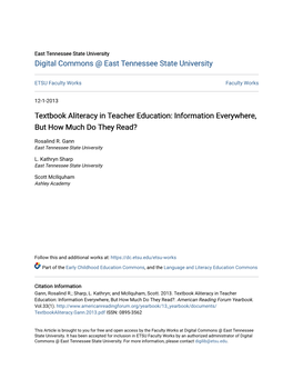 Textbook Aliteracy in Teacher Education: Information Everywhere, but How Much Do They Read?