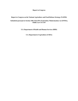 Report to Congress on the National Agriculture and Food Defense Strategy (NAFDS)