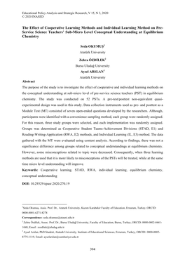 The Effect of Cooperative Learning Methods and Individual