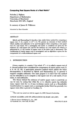 Computing Real Square Roots of a Real Matrix* LINEAR ALGEBRA