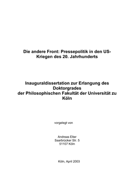 Pressepolitik in Den US- Kriegen Des 20