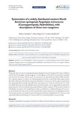 Systematics of a Widely Distributed Western North American Springsnail