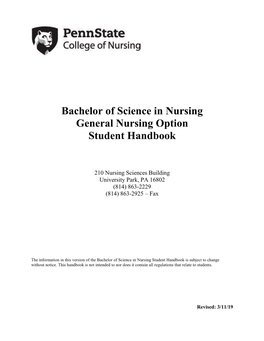 Bachelor of Science in Nursing General Nursing Option Student Handbook