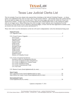 Texas Law Judicial Clerks List