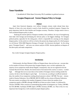 Tamar Orjonikidze Georgian Diaspora and Current Diaspora Policy In