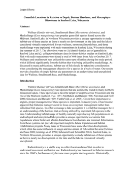 Logan Sikora Gamefish Locations in Relation to Depth, Bottom Hardness