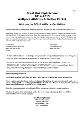 2014-2015 Athletic Packet