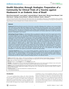 Preparation of a Community for Clinical Trials of a Vaccine Against Hookworm in an Endemic Area of Brazil