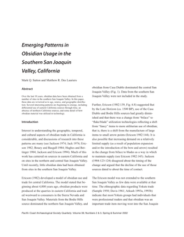 Emerging Patterns in Obsidian Usage in the Southern San Joaquin Valley, California