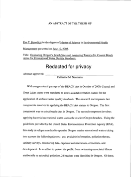 Evaluating Oregon's Beach Sites and Assessing Twenty-Six Coastal Beach Areas for Recreational Water Quality Standards