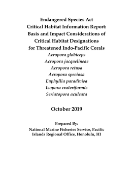 Endangered Species Act Critical Habitat Information Report