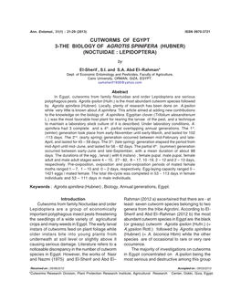 Cutworms of Egypt 3-The Biology of Agrotis Spinifera (Hubner) (Noctuidae : Lepidoptera)