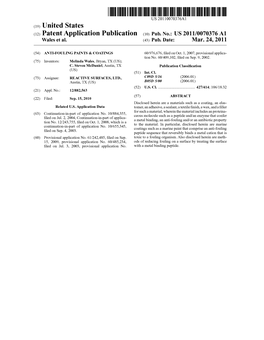 (12) Patent Application Publication (10) Pub. No.: US 2011/0070376 A1 Wales Et Al