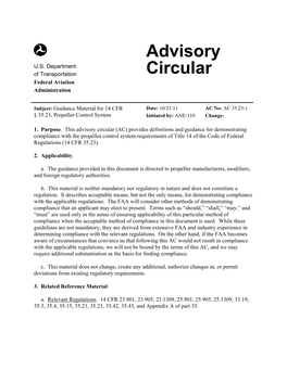 AC 35.23-1 § 35.23, Propeller Control System Initiated By: ANE-110 Change