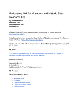 Podcasting 101 for Museums and Historic Sites: Resource List