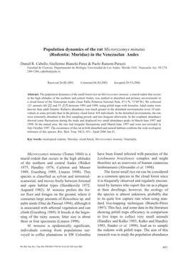 Population Dynamics of the Rat Microryzomys Minutus (Rodentia: Muridae) in the Venezuelan Andes