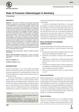 Role of Forensic Odontologist in Dentistry T Dineshkumar