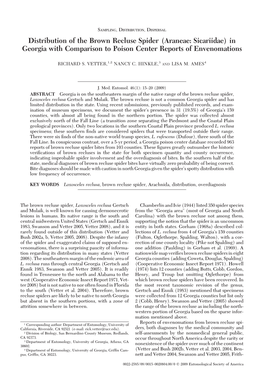 Distribution of the Brown Recluse Spider (Araneae: Sicariidae) in Georgia with Comparison to Poison Center Reports of Envenomations