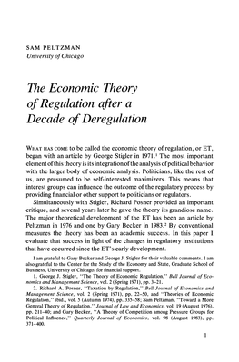 The Economic Theory of Regulation After a Decade of Deregulation