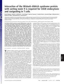 Interaction of the Wiskott–Aldrich Syndrome Protein with Sorting Nexin 9 Is Required for CD28 Endocytosis and Cosignaling in T Cells