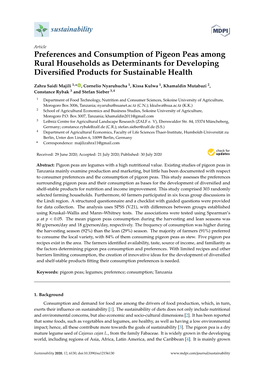 Preferences and Consumption of Pigeon Peas Among Rural Households As Determinants for Developing Diversiﬁed Products for Sustainable Health