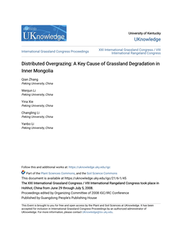 Distributed Overgrazing: a Key Cause of Grassland Degradation in Inner Mongolia