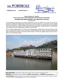 CRUISING TWO GREAT RIVERS: the YANGTSE & the NILE by David Hume