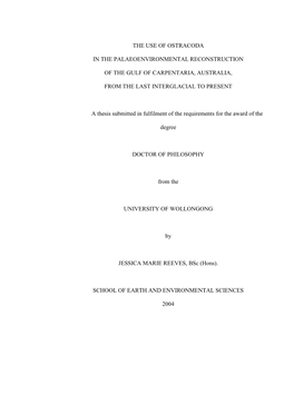 The Use of Ostracoda in the Palaeoenvironmental Reconstruction of the Gulf - Facies Analysis and Morphological Variation