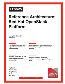 Reference Architecture: Red Hat Openstack Platform