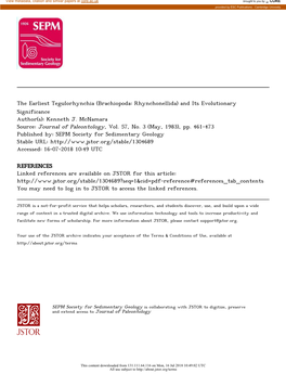 Brachiopoda: Rhynchonellida) and Its Evolutionary Significance Author(S): Kenneth J