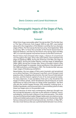 The Demographic Impacts of the Sieges of Paris, 1870–1871