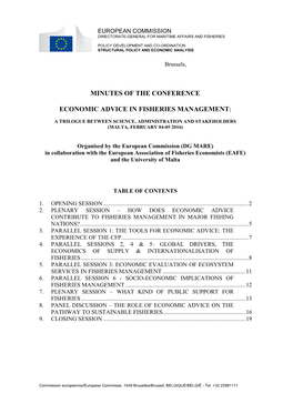 Minutes of the Conference Economic Advice in Fisheries Management