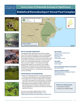 Biddeford/Kennebunkport Vernal Pool Complex Beginning with Focus Areas of Statewide Ecological Significance Habitat Biddeford/Kennebunkport Vernal Pool Complex