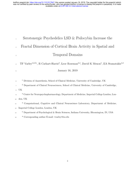 Serotonergic Psychedelics LSD & Psilocybin Increase the Fractal