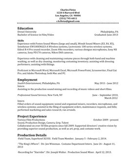 Education Employment Project Experience Production Details