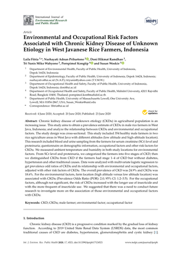 Environmental and Occupational Risk Factors Associated with Chronic Kidney Disease of Unknown Etiology in West Javanese Rice Farmers, Indonesia