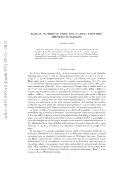 Arxiv:1412.3500V2 [Math.NT] 29 Oct 2015 Γ En Smrhc(Hn3) Ti Ojcueo Aqe Hti Sh It That Jacquet of Conjecture a Is It Let ([Hen93])